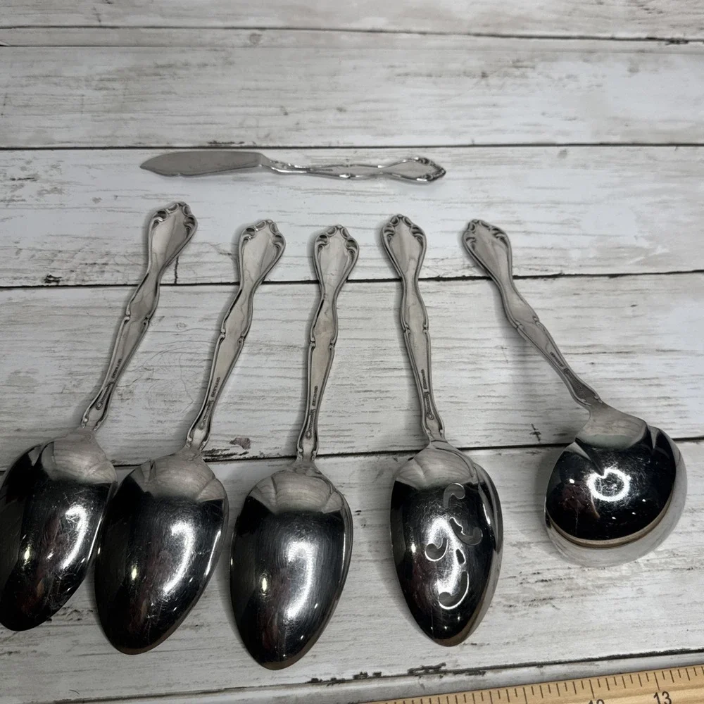 Oneida Community Cantata Serving Flatware Spoons Gravy Ladle Butter Knife Set 6